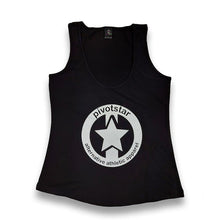 Load image into Gallery viewer, Pivotstar black unisex tank top with a white star logo and "alternative athletic apparel" text. Available in full length or cropped.