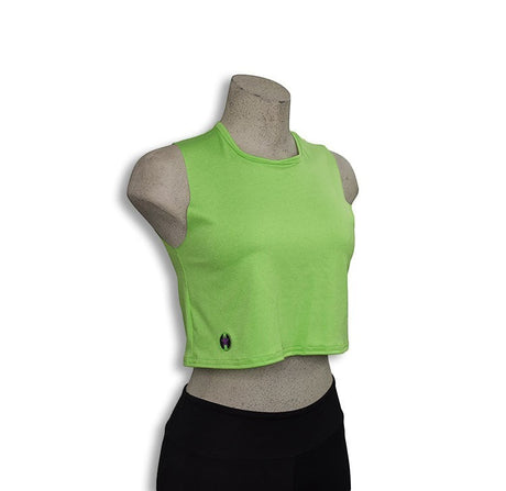 Pivotstar Box Crop lime green poly/spandex blend sleeveless activewear tank top with logo detail